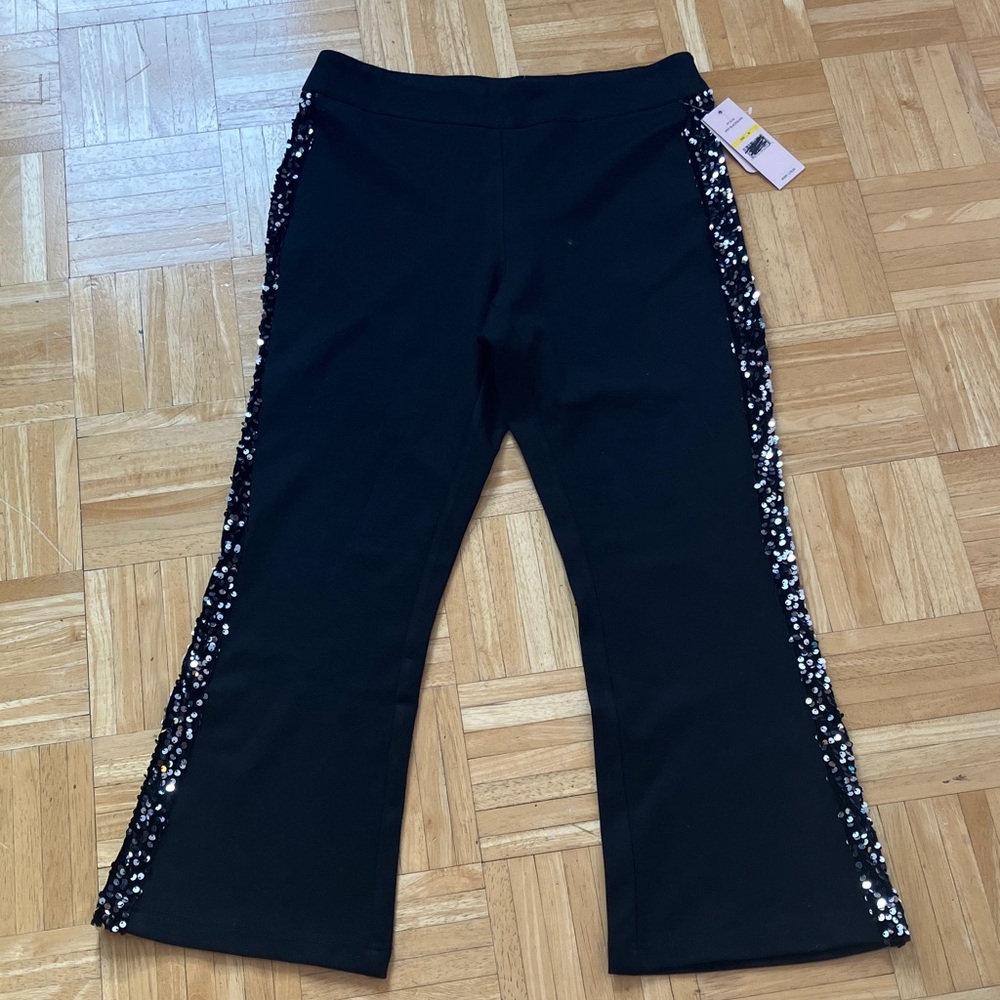 Nanette Lepore Black Stretch Crop Pants w Sequin side stripe M NWT